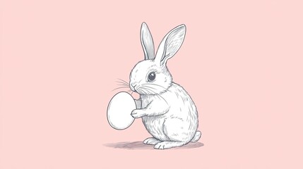 Obraz premium Adorable rabbit holding egg sketch on pastel background