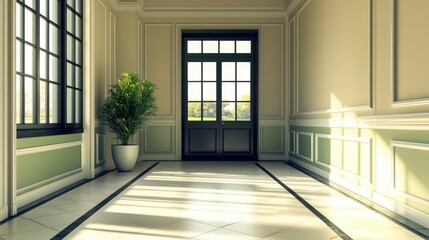 Fototapeta premium Hallway with potted plant and door