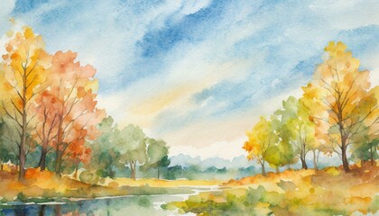 autumn watercolor landscape painting