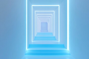 Obraz premium Abstract Futuristic Architecture with Glowing Neon Lights and Stairway