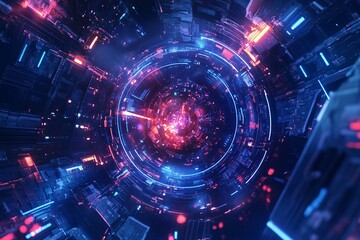 Obraz premium Abstract Futuristic Digital Art with Glowing Lines and Neon Lights