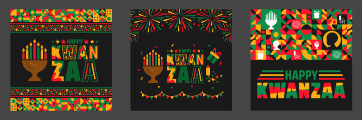 Happy Kwanzaa celebration social media post banner design template set. background, poster or banner design template. annual celebration of African American culture from December 26 to January 1.