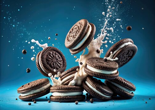 Open Pack of Cookies on Blue Background - Long Exposure Photography of Oreo Original Treats, Sweet Snacks, Colorful Packaging, and Creative Dessert Presentation