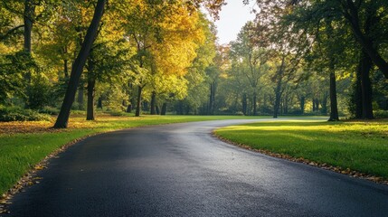 Obraz premium Curving Path in Autumn Forest