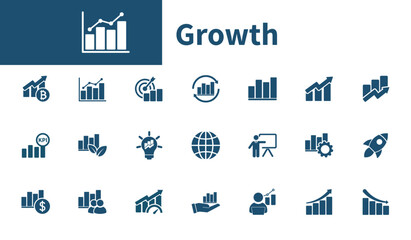 Growth icon. Collection of solid vector icons themed about bar charts, graphs, finance business, growth arrows, innovation.