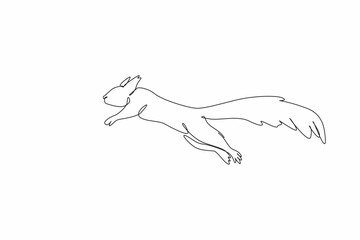 Single continuous line drawing squirrel is jumping. Natural behavior. Running. Avoiding incoming threats. Funny pets. Wildlife. National Squirrel Appreciation Day. One line design vector illustration © Simple Line