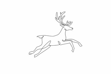 Single one line drawing deer jumping. Famous animals when winter comes. Living naturally in the cold nature. Snow animals. Fauna. Wildlife. World Snow Day. Continuous line design graphic illustration