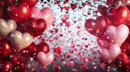 Heart Balloons Floating Amidst a Confetti Celebration