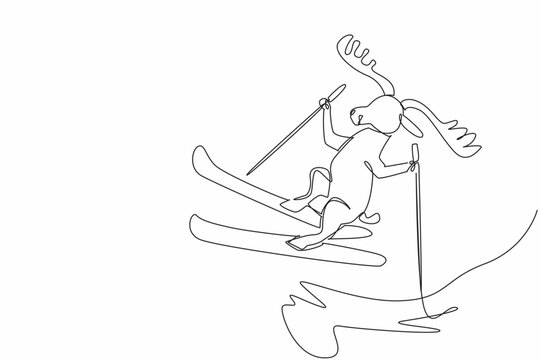 moose skiing single line art clip art preview