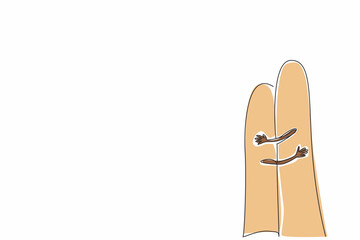 Single one line drawing two fingers touching like two people hugging. Unique character who always talks about love. Good gesture. Loving. National Hug Day. Continuous line design graphic illustration
