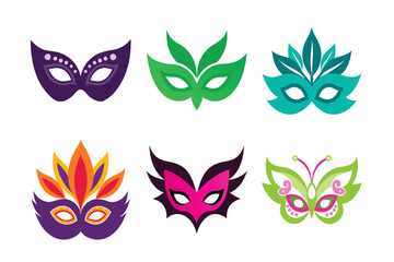 Vibrant Carnival Mask Collection - Colorful Vector Illustrations for Mardi Gras, Festivals & Parties