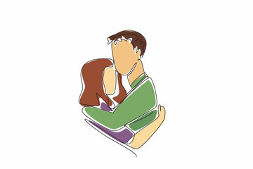 Continuous one line drawing a married couple hugging. Strengthen the weak. Comfort the sad. Give warmth in the embrace. Love gesture. National Hug Day. Single line draw design vector illustration