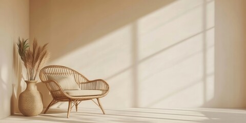 Modern interior mockup chair minimalist shadows.