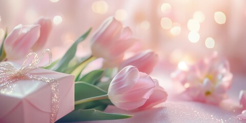 Pink Tulips with Gift Box