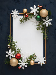 Christmas Frame. A Vibrant Navy Texture Background with Ball Ornaments
