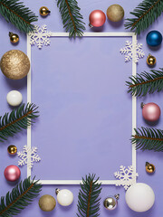 Christmas Frame. A Vibrant Pastel Purple Texture Background with Ball Ornaments