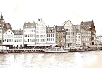 Obraz premium illustration or watercolor sketch. Traditional old architecture in Prague in the Czech Republic. European architecture. 