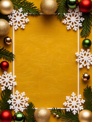 Christmas Border Design. A Vibrant Yellow Texture Background with Ball Ornaments