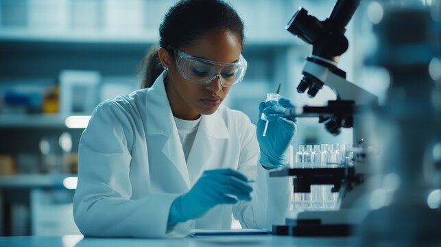 Female Scientist Examining Sample in Lab