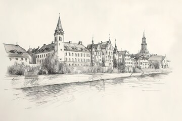 Fototapeta premium illustration or watercolor sketch. Traditional old architecture in Prague in the Czech Republic. European architecture. 