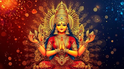 Celebrating the Indian religious festival of Maa Durga, featuring a design with the face of Goddess Durga, for Pooja and Navratri, ideal for a banner or card.