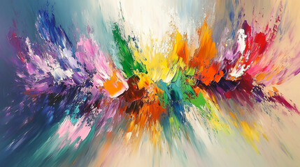A colorful abstract painting with bright hues, vibrant colors, and bold brushstrokes, creating a dynamic and energetic visual experience