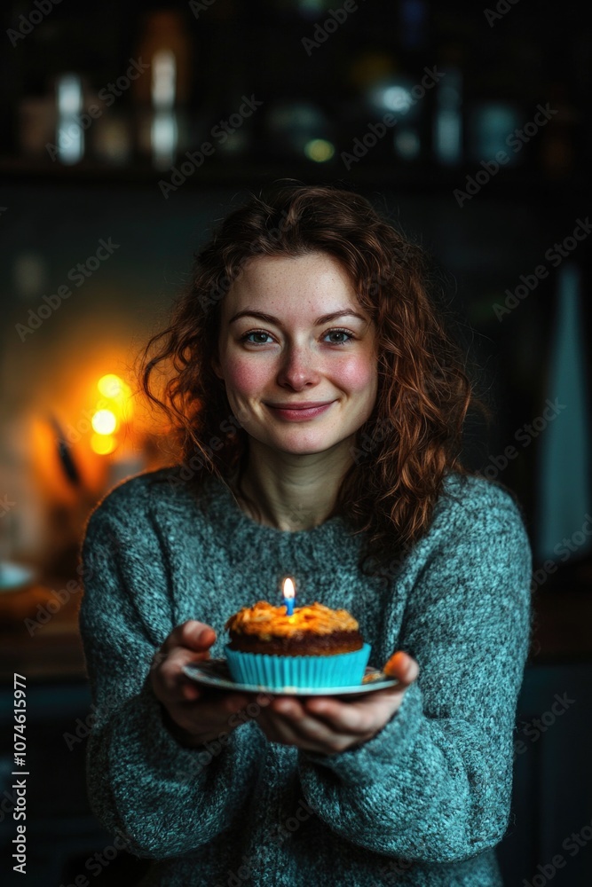 Poster Woman holding cupcake