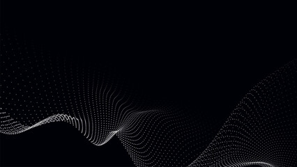 Wave of moving dots on an abstract dark background. 3D Vector illustration.