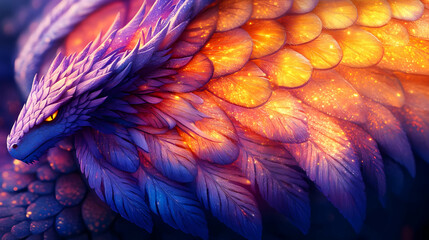 Obraz premium Purple Dragon With Orange Glitter Feathers - Illustration