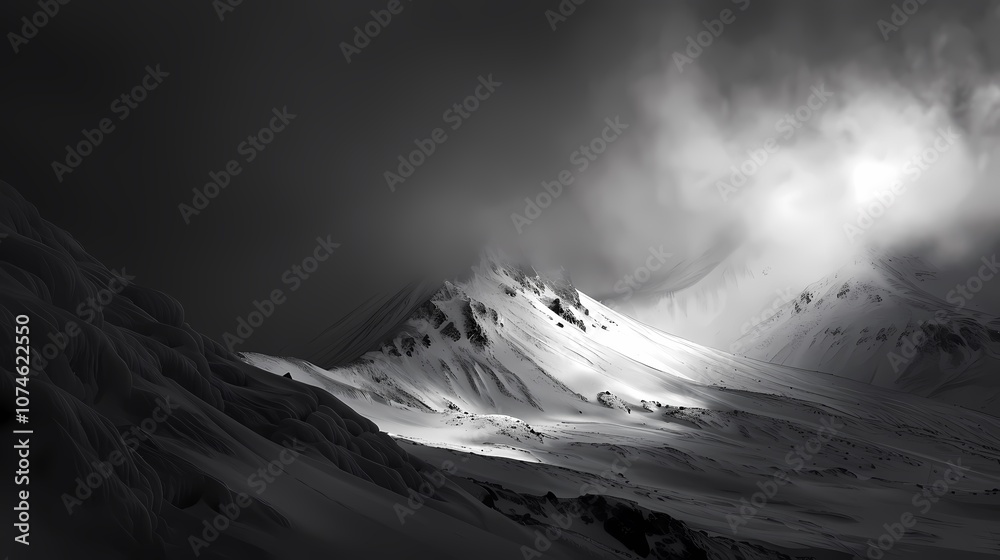 Wall mural digital technology black and white snow mountain scenery poster background