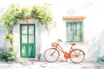 charming street in Valdemossa village with old bike
