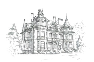 Naklejka premium Old english stone cottage, sketch collection 