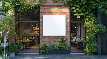 Minimalist white signboard on the exterior of a trendy coffee