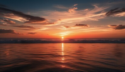 Fototapeta premium sunset over the ocean with a wave coming in to shore