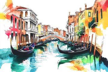Obraz premium Italy Watercolor sketch hand drawn. Vector illustration. 