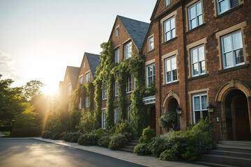 College Campus Building with Classic Architecture at Sunrise.