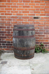 old wooden barrel. vintage storage for alcohol 