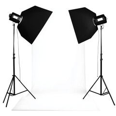 Two soft box light stands with a transparent background and lighting equipment