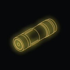 Neon yellow isometric view of a flashlight glowing on a black background