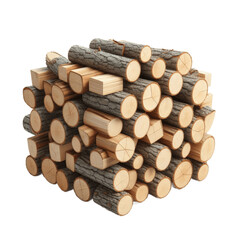 Chopped firewood pile isolated on transparent background