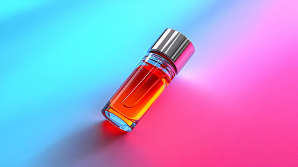 3d Glass Bottle with Orange Liquid on Gradient Background