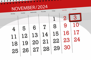 Calendar 2024, deadline, day, month, page, organizer, date, November, sunday, number 3