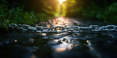 Fototapeta premium Broken inflation chains falling away, clearing the path for economic recovery and fresh opportunities ahead.