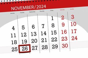 Calendar 2024, deadline, day, month, page, organizer, date, November, tuesday, number 26