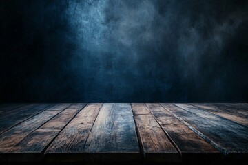 Dark Blue Background with Rustic Wooden Floor