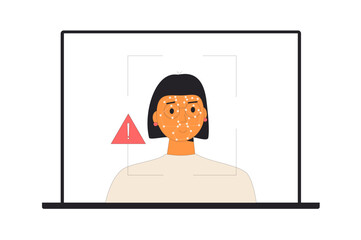 Manipulated fake video with person face substitution. Deepfake isolated on white background. Facial Recognition System. Vector hand drawn flat illustration