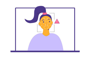 Facial Recognition System. Deepfake isolated on white background. Vector hand drawn flat outline illustration