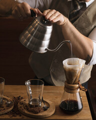 Fine art of preparing perfect cup of coffee. 