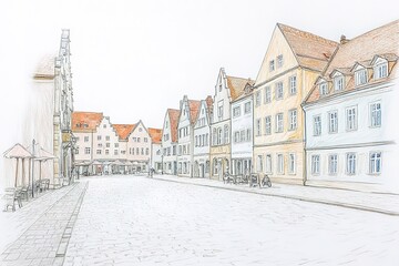 Naklejka premium Travel sketch of Rothenburg ob der Tauber, Germany. Urban sketch in black color isolated on white background. 