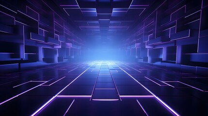 3d rendering of purple and blue abstract geometric background. Scene for advertising, technology, showcase, banner, game, sport, cosmetic, business, metaverse. Sci-Fi Illustration. Product display